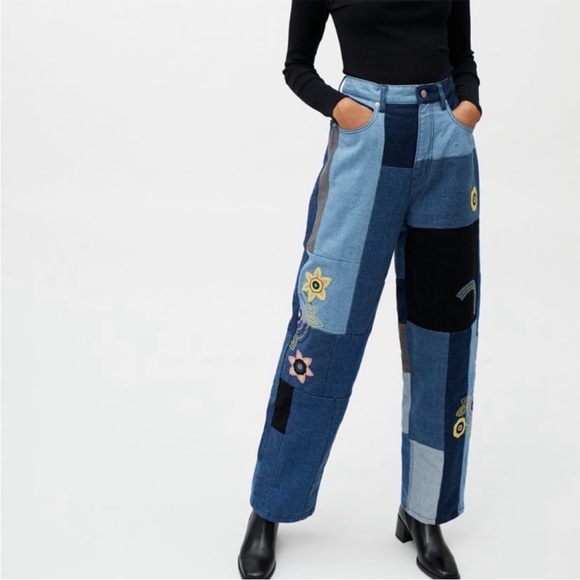 NWT UO BDG Patchwork High Rise Baggy Jeans Sz 25 - Picture 2 of 11
